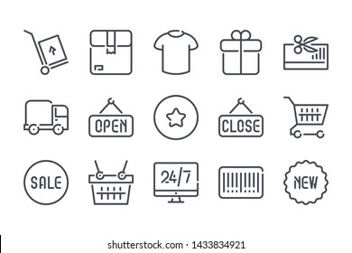 Shopping and E-commerce related line icon set. Online store linear icons. Shop and Store vector signs and symbols collection.