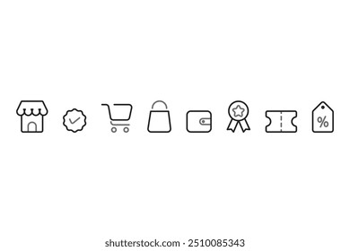 Ícone da interface do usuário de comércio eletrônico de compras, estrutura de tópicos 