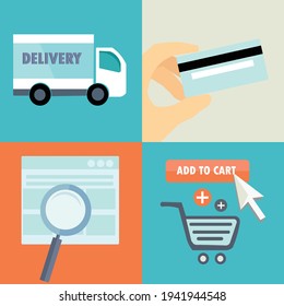 Iconos vectores de compras y comercio electrónico