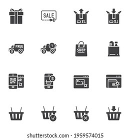 Shopping and E-commerce vector icons set, modern solid symbol collection, filled style pictogram pack. Signs, logo illustration. Set includes icons as express delivery service, sale coupon, payment 