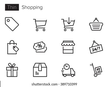 Shopping and E-commerce vector icons set Thin line outline