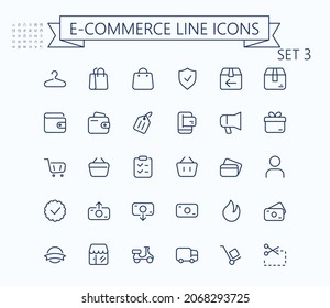 Shopping and e-commerce vector outline mini line icons set. 24x24 px. Pixel Perfect. Editable stroke.