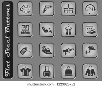 shopping and e-commerce vector web icons on the flat steel buttons