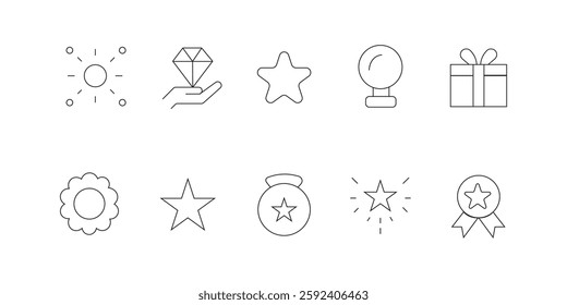 Shopping and E-Commerce web icons in line style. Online shopping, digital marketing, delivery, coupon, shop, discount, bank card, gifts, shop collection. Vector illustration