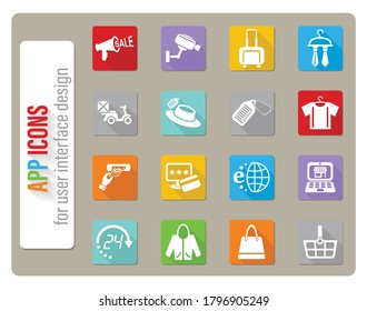 shopping and e-commercicons set in flat design with long shadowe