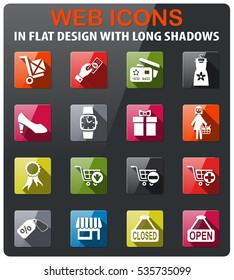 shopping and e-commercicons set in flat design with long shadowe