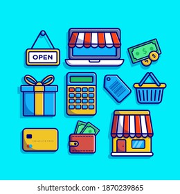 Shopping Element Set Cartoon Vector Icon Illustration. Business Finance Icon Concept Isolated Premium Vector. Flat Cartoon Style