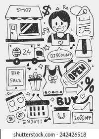 Shopping elements doodles hand drawn line icon, eps10