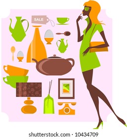 shopping elements and woman