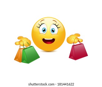 Shopping emoticon  on a white background