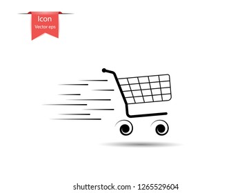 Shopping empty shopping cart in motion, with lines of speed. The Concept Of Sales. Vector design element isolated on light background.