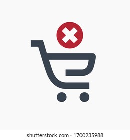 Icono minimalista del vector de línea de carro de compra. Símbolo de comercio. Icono de cancelación de carro de supermercado para el diseño web. Icono moderno de venta plana para el diseño de aplicaciones. Almacenar los iconos lineales planos mínimos