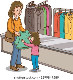 shopping family cartoon vector illustration