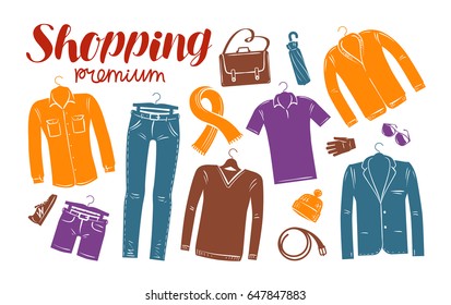 Shopping, fashion, clothes shop, boutique banner. Clothing silhouettes. Vector illustration