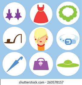 Shopping fashion icons: store vector set