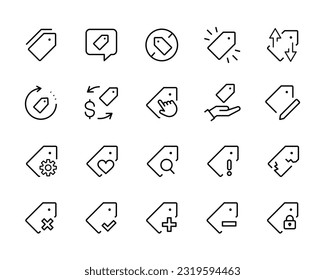Características de la compra Iconos de línea vectorial Nuevo, Venta, Compras Regalos, Presents ofrecen icono símbolo de símbolo de logotipo ilustraciones línea de línea editable trazo. Carro de compras, entrega y etiquetas. Descuento del comercio electrónico