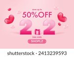 Shopping Festival 2.2 February Sale. Month of love. Promotional sale discount offer shopping by used code.