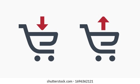 Icono minimalista de vectores de línea de carro lleno de compras. Símbolo de comercio. Corta de supermercado hacia arriba icono de flecha para el diseño web. Icono moderno de venta plana para el diseño de aplicaciones. Almacenar los iconos lineales planos mínimos