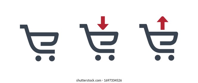 Shopping filled cart line vector minimalistic icon. Commerce symbol. Supermarket cart down up arrow icon for web design. Modern flat sale icon for app design. Store buy sign minimal flat linear icons