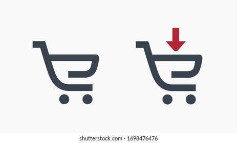 Shopping filled cart line vector minimalistic icon. Commerce symbol. Supermarket cart down arrow icon for web design. Modern flat sale icon for app design. Store buy sign minimal flat linear icons