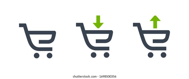 Shopping filled cart line vector minimalistic icon. Commerce symbol. Supermarket cart down up arrow icon for web design. Modern flat sale icon for app design. Store buy sign minimal flat linear icons