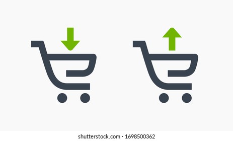 Icono minimalista de vectores de línea de carro lleno de compras. Símbolo de comercio. Corta de supermercado hacia arriba icono de flecha para el diseño web. Icono moderno de venta plana para el diseño de aplicaciones. Almacenar los iconos lineales planos mínimos