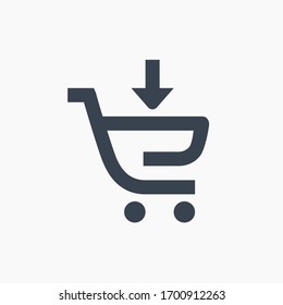 Shopping filled cart line vector minimalistic icon. Commerce symbol. Supermarket cart down arrow icon for web design. Modern flat sale icon for app design. Store buy sign minimal flat linear icons