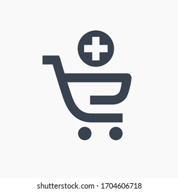 Shopping filled cart line vector minimalistic icon. Commerce symbol. Supermarket cart plus sign icon for web design. Modern flat sale icon for app design. Store buy sign minimal flat linear icons