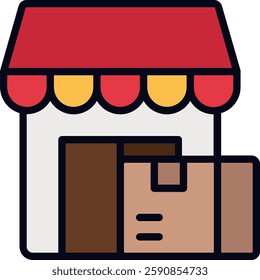 Shopping Filled Line Icon for Consumer Purchases. Retail shopping activity, buyer experience symbol, marketplace illustration