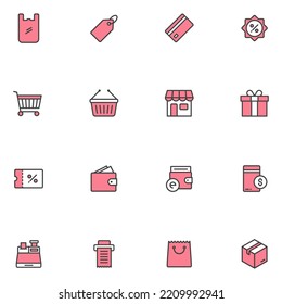 Vector de iconos de línea rellenado de compras