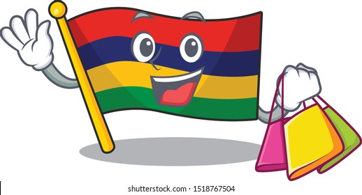 Shopping flag mauritius hoisted above cartoon pole