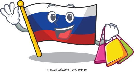 Shopping flag russian stored in cartoon cupboard