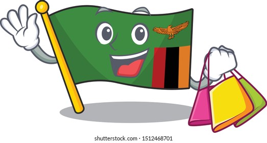Shopping flag zambia shape with the cartoon