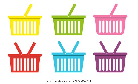 Shopping flat basket icon set vector commerce illustration