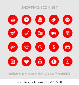 Shopping flat design icons, on red circles