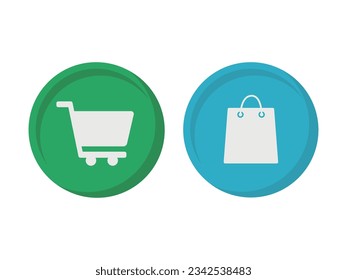 Shopping flat design icons set. Retail market long shadow circle symbols.Online store buttons. Supermarket and commerce infographic elements. Grocery vector pictograms