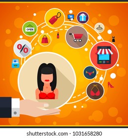 Shopping flat icon concept. Vector illustration. Element template for design.