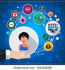 Shopping flat icon concept. Vector illustration. Element template for design.