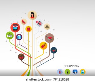 Shopping flat icon concept. Vector illustration. Element template for design.