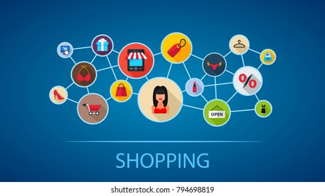 Shopping flat icon concept. Vector illustration. Element template for design.