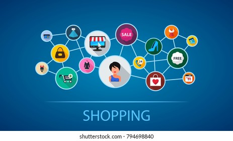 Shopping flat icon concept. Vector illustration. Element template for design.