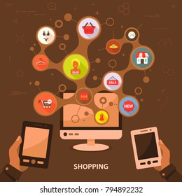 Shopping flat icon concept. Vector illustration. Element template for design.