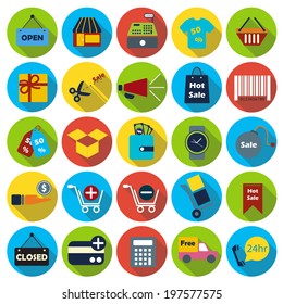 Shopping flat Icons with long shadow For Web and Mobile.Vector Design
