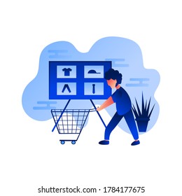 Shopping flat illustration.Suitable for landing page, ui, website, mobile app, editorial, poster, flyer, article, and banner.
