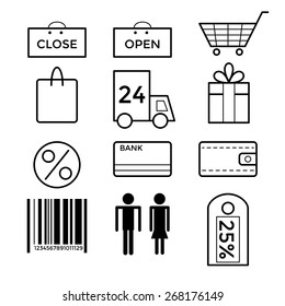Shopping flat line icons set.