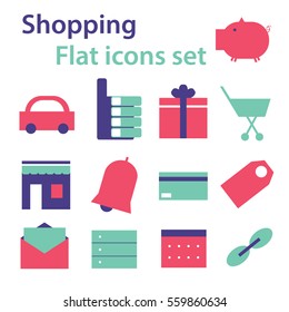 Shopping flat mobile web site icons set