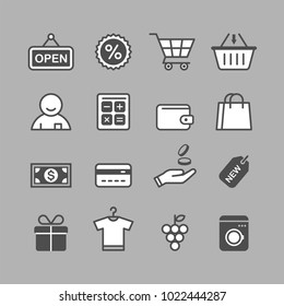 Shopping flat vector icons set. Shopping spree flat vector icons set. In a store flat vector icons set.