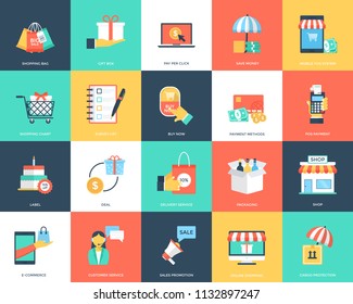 Shopping Flat Vector Icons Set