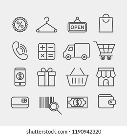 Shopping flat vector icons set. Shopping spree flat vector icons set. In a store flat vector icons set.