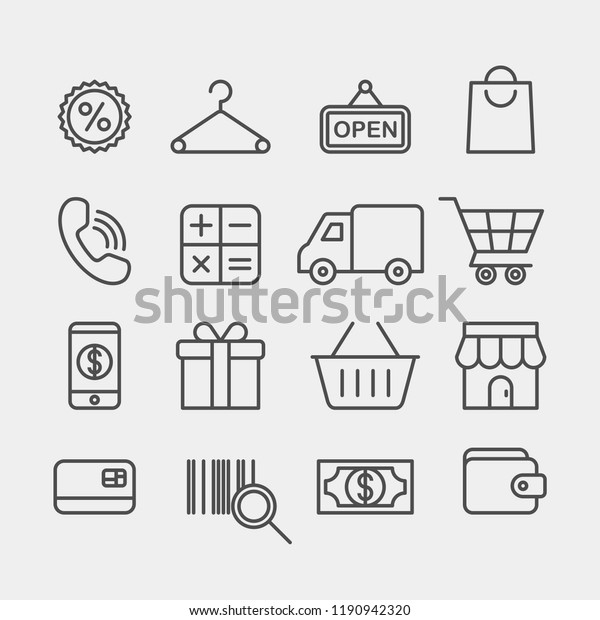 Shopping flat vector icons\
set. Shopping spree flat vector icons set. In a store flat vector\
icons set.